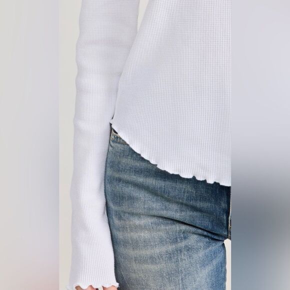 free people M Easy Does It White Crewneck Waffle Knit Long Sleeve Thermal - Picture 9 of 16